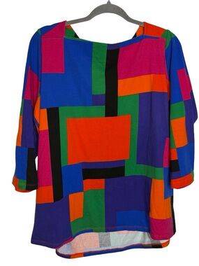 👚‎ Lauren Ralph Lauren 2X Colorblock Geometric Print 3/4 Sleeve Plus Size 💙
